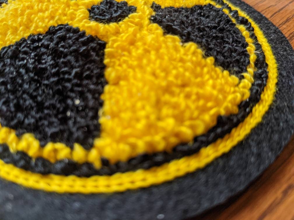 Fuzzy Chenille Radiation Trefoil Symbol Patch - Sew On- Choose Yellow or Green!
