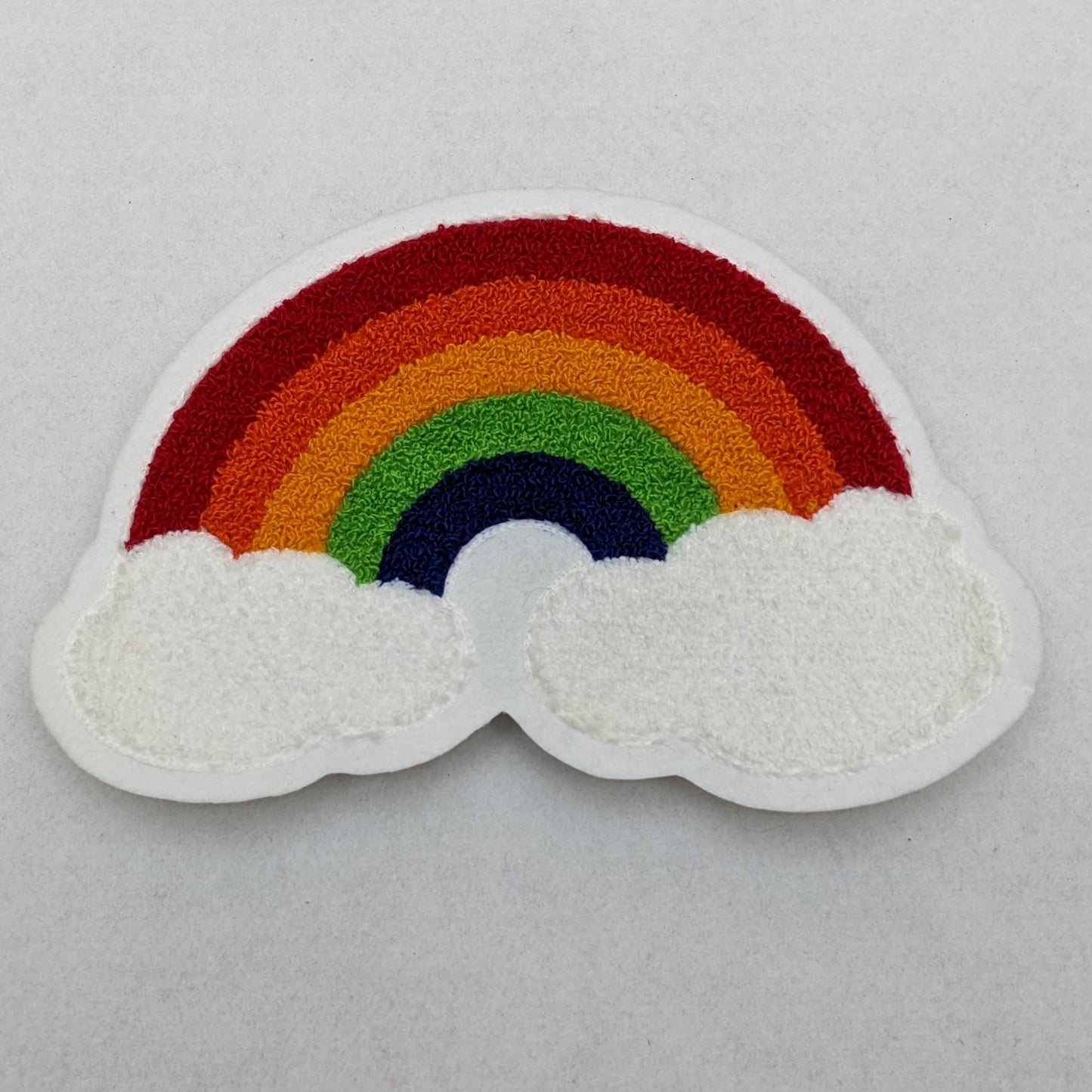 Large Rainbow Cloud Chenille Patch - Moss Stitch on Felt Backing