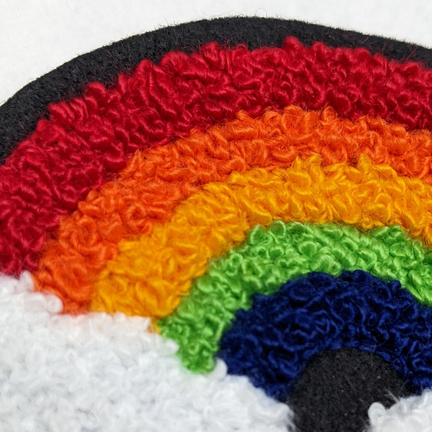 Small Rainbow And Clouds Chenille Patch - Moss Stitch on Felt Backing