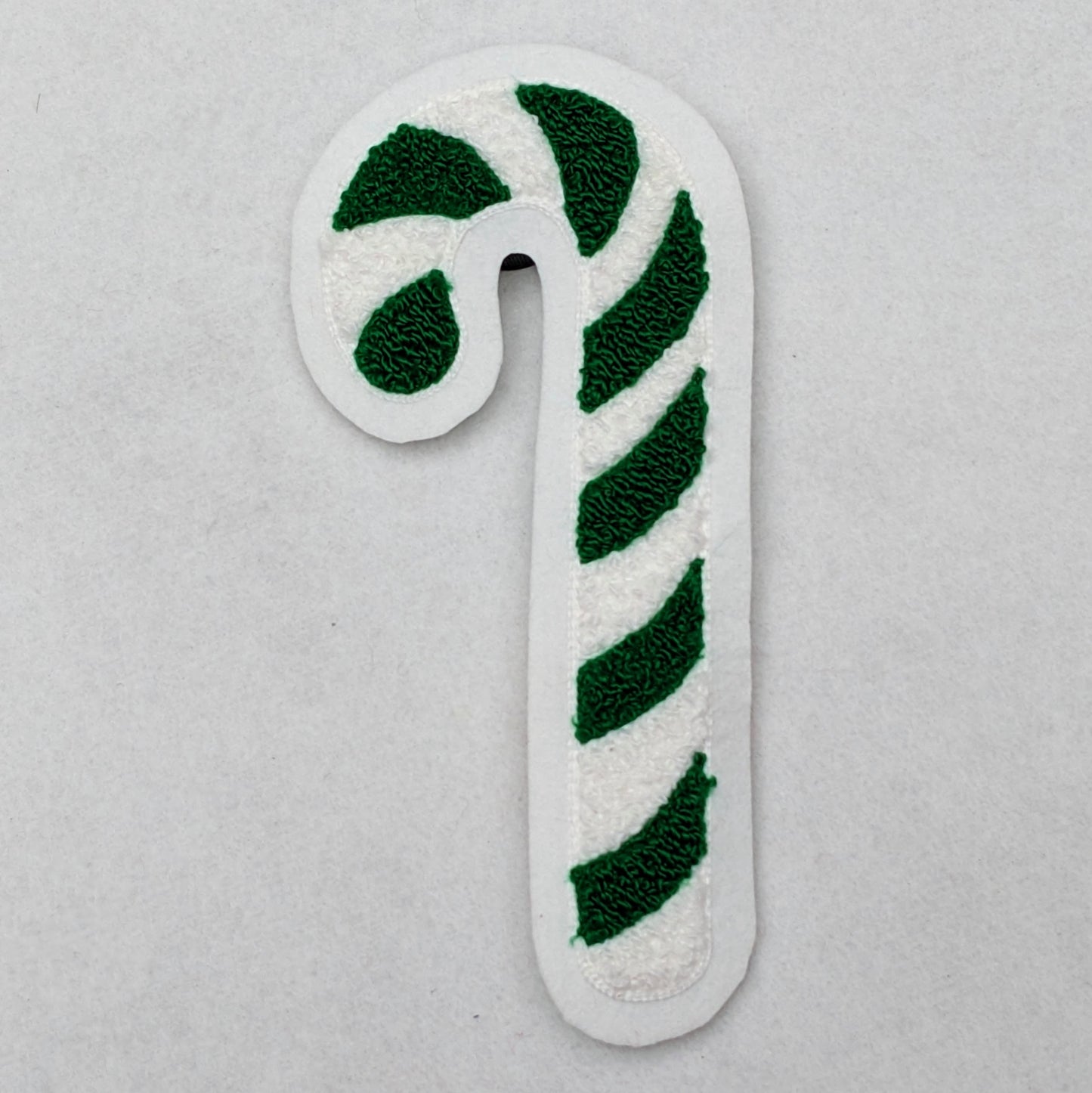 Christmas Candy Cane Chenille Patch - Traditional Moss Stitch on Felt Backing