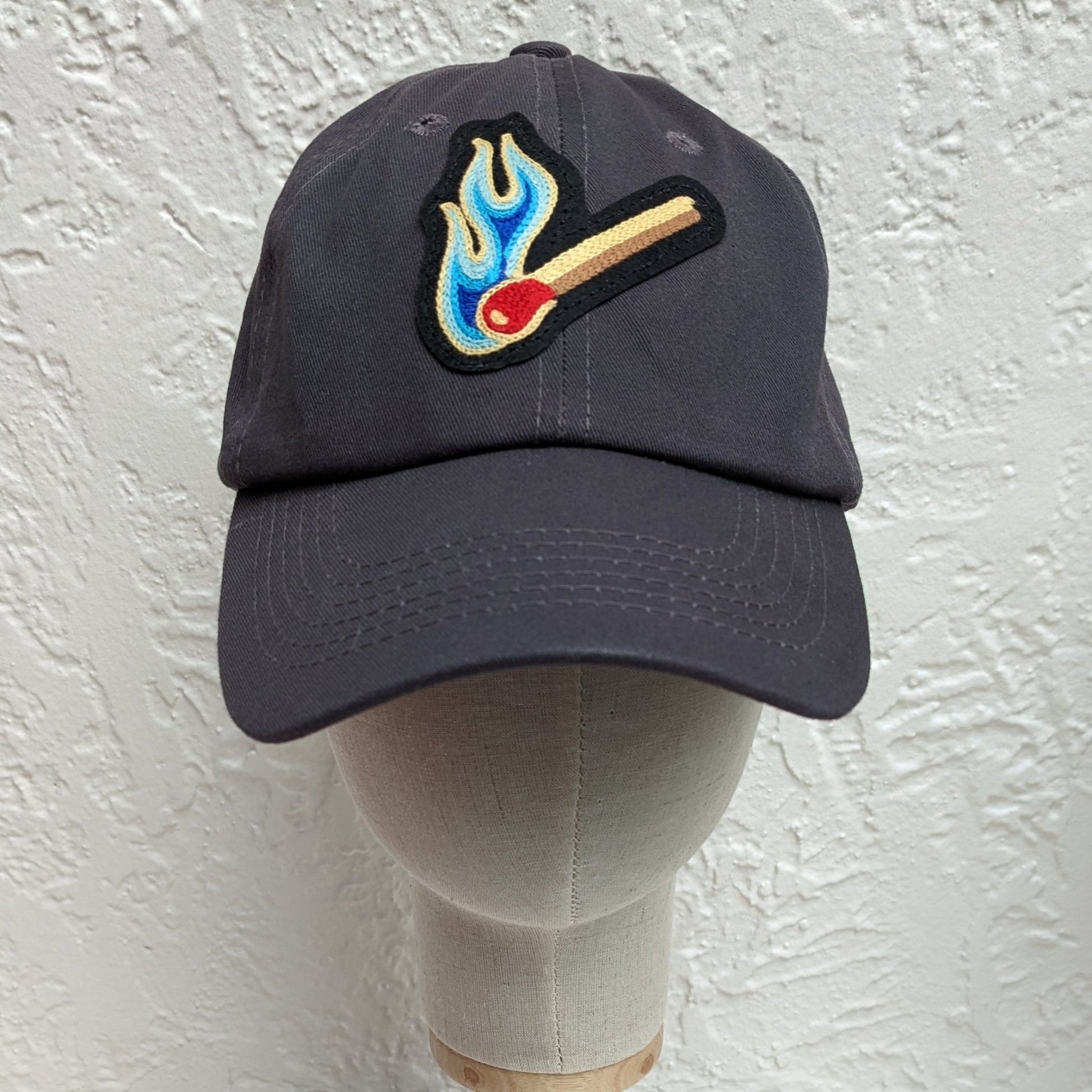 Chainstitch Match with Flame Patch on 6 Panel Low Profile Baseball Hat - Pinsetter Alley