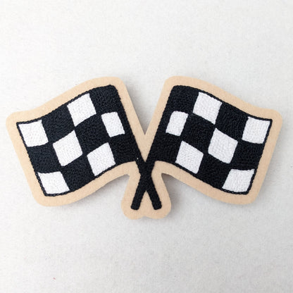 Crossed Checkered Flags Chainstitch Patch - Made in the USA