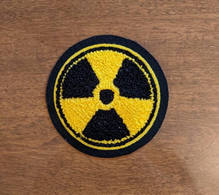 Fuzzy Chenille Radiation Trefoil Symbol Patch - Sew On- Choose Yellow or Green!