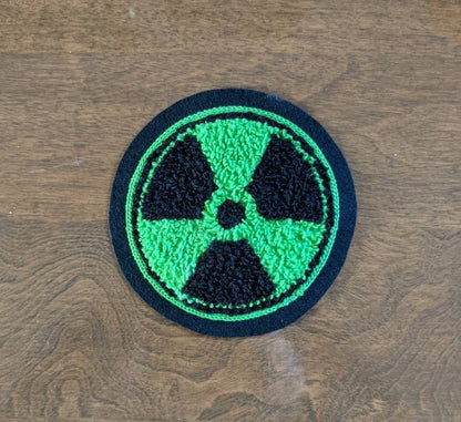 Fuzzy Chenille Radiation Trefoil Symbol Patch - Sew On- Choose Yellow or Green!