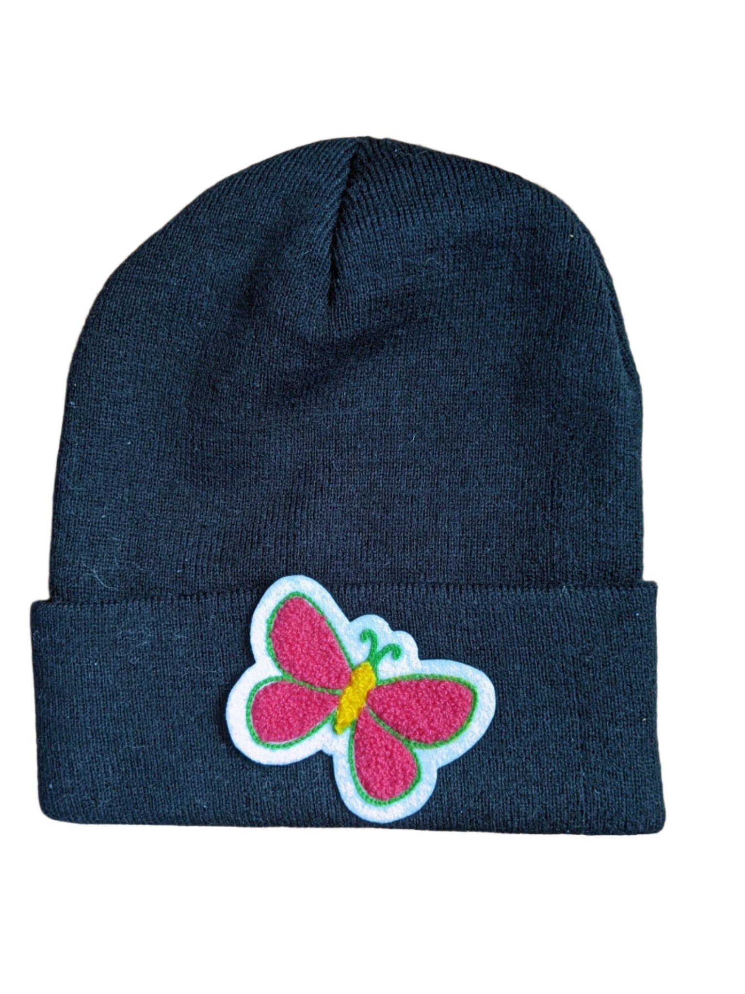 Beanie with Beautiful Butterfly Chenille Patch - Stocking Cap - Pinsetter Alley