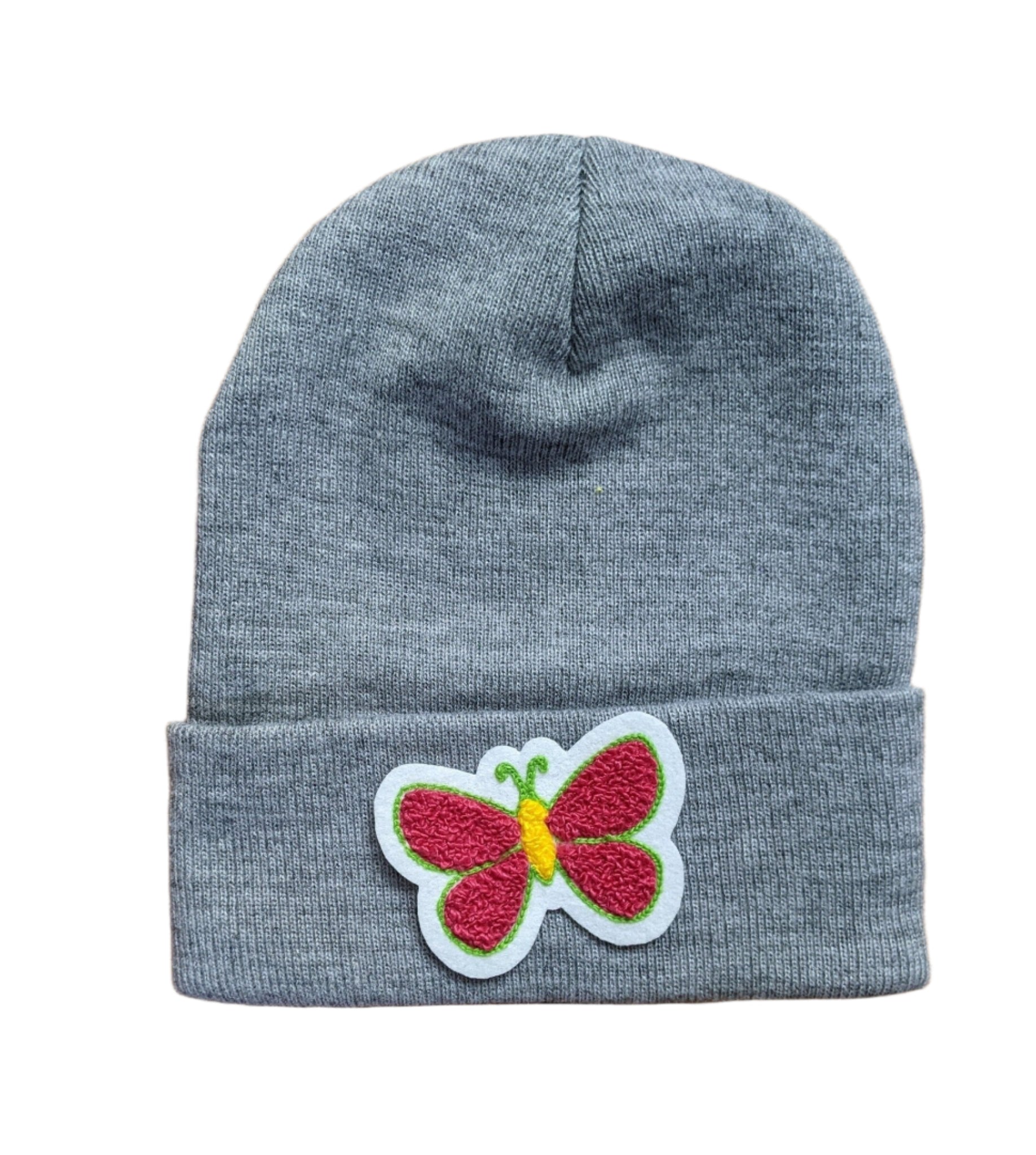 Beanie with Beautiful Butterfly Chenille Patch - Stocking Cap - Pinsetter Alley