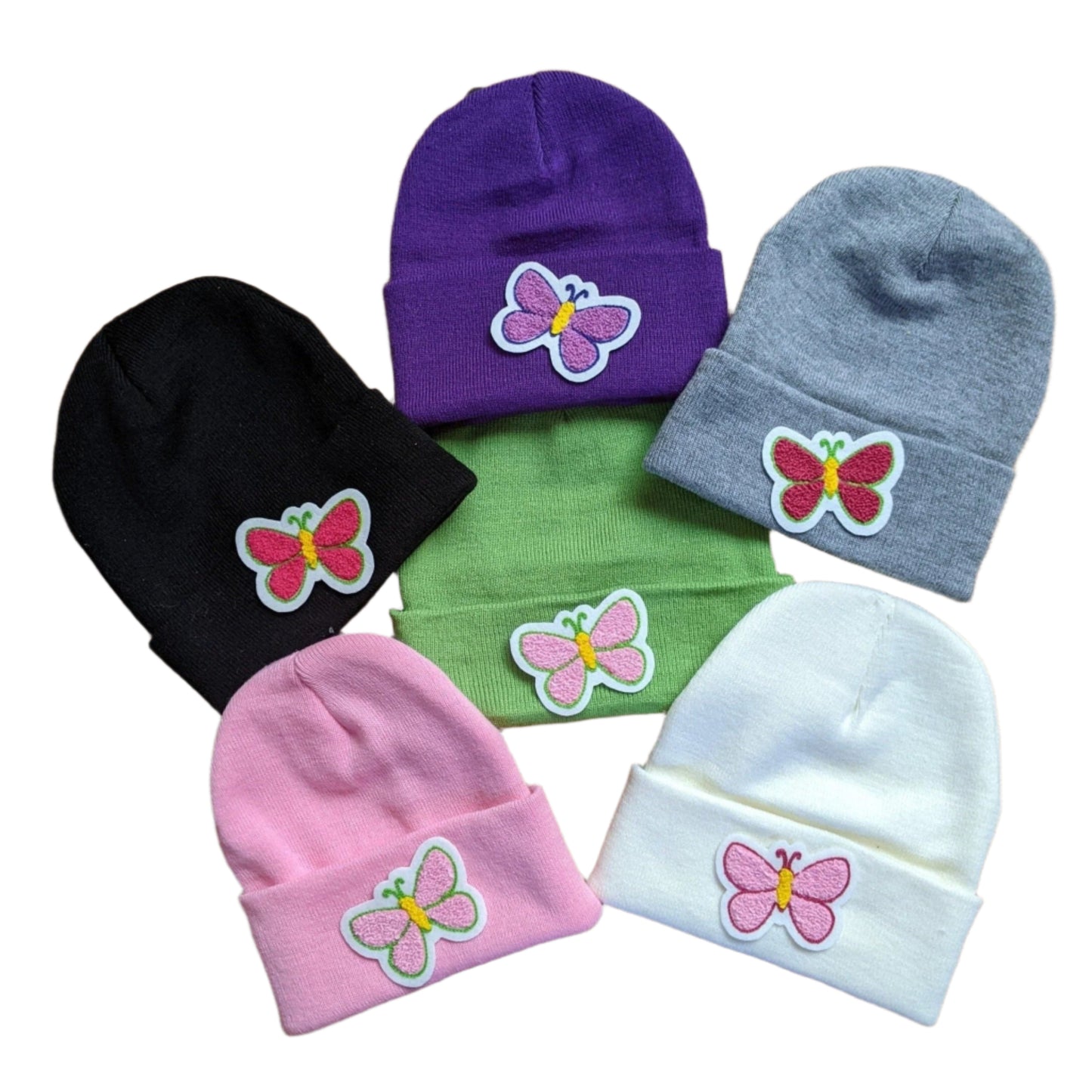 Beanie with Beautiful Butterfly Chenille Patch - Stocking Cap - Pinsetter Alley