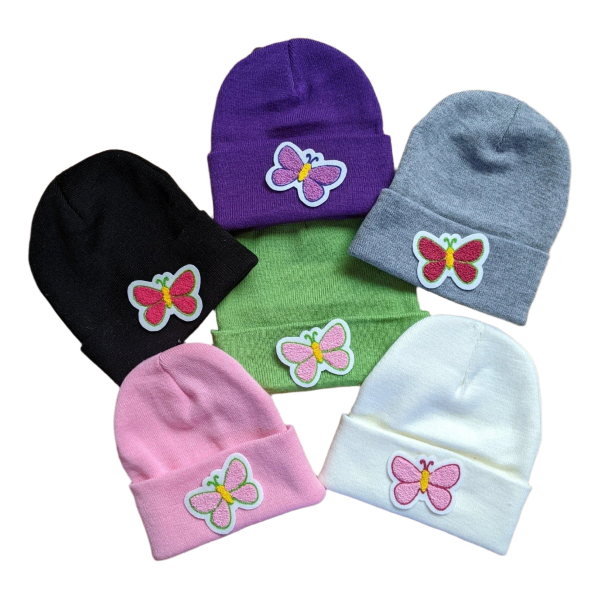 Beanie with Beautiful Butterfly Chenille Patch - Stocking Cap - Pinsetter Alley