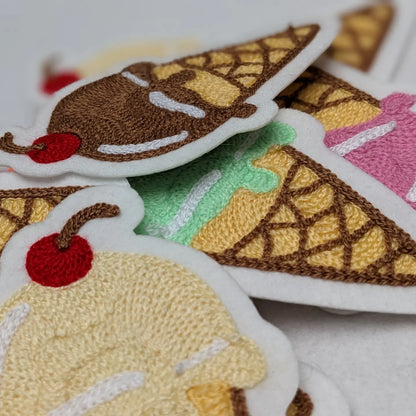 Ice Cream Cone Chainstitch Patch - 2.5 x 4 inches