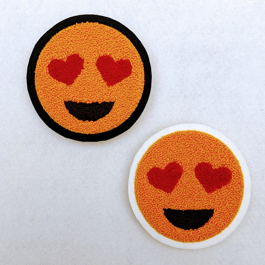 Chenille embroidered patches in emoji style! Heart eyes with a great smile!