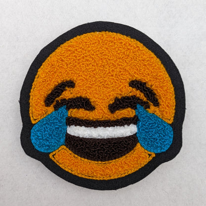 Emoji Chenille Patch -Tears of Joy - Traditional Moss Stitch on Felt Backing
