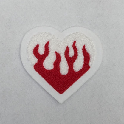 Chenille Flaming Heart Patch - Sew On