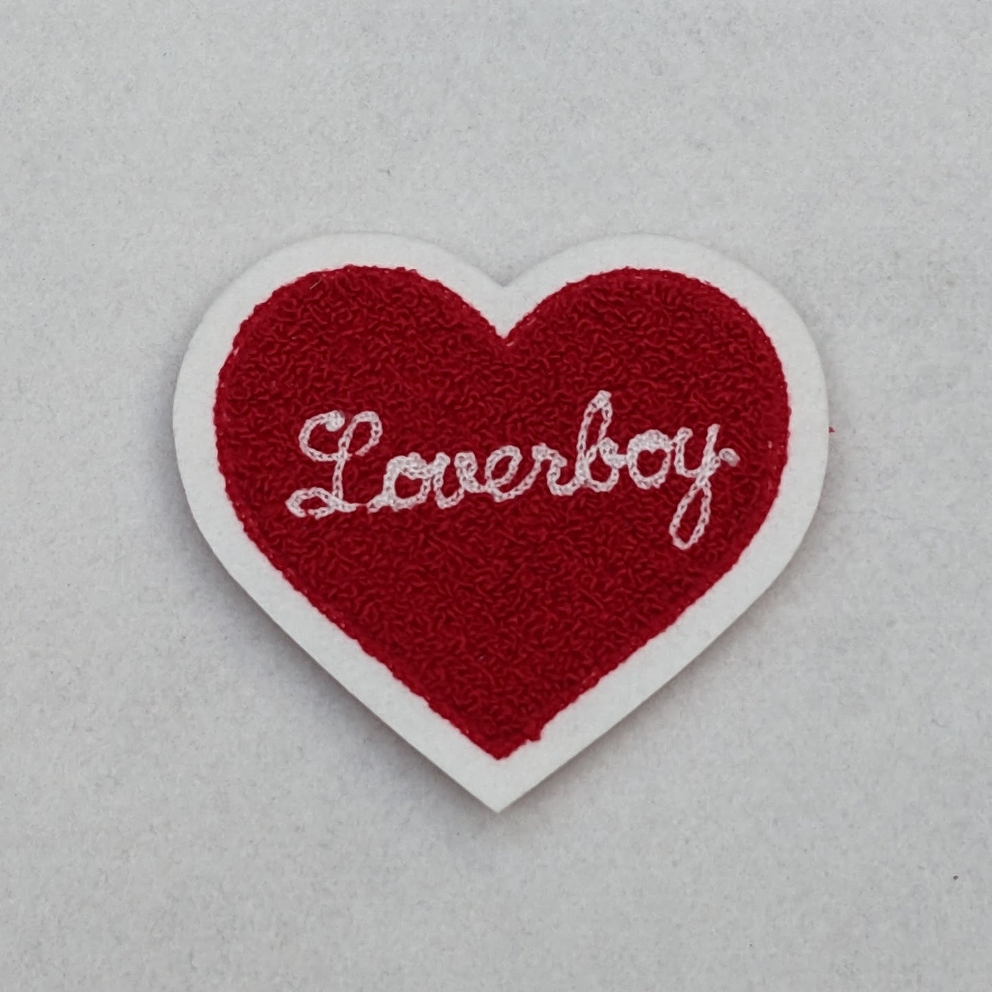 Loverboy Chenille Heart Patch On White Felt