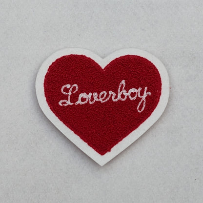 Loverboy Chenille Heart Patch On White Felt