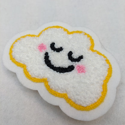 Small Fuzzy Chenille Kawaii Cloud Patch - Sew On