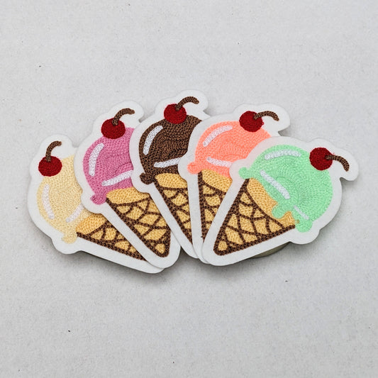 Ice Cream Cone Chainstitch Patch - 2.5 x 4 inches