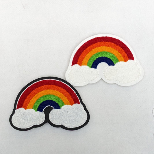 Large Rainbow Cloud Chenille Patch - Moss Stitch on Felt Backing