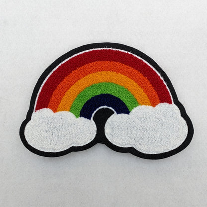 Large Rainbow Cloud Chenille Patch - Moss Stitch on Felt Backing