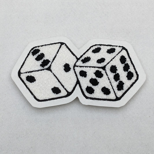 Chenille Pair Of Dice Patch - Sew On-Traditional Moss Stitch On Felt Backing