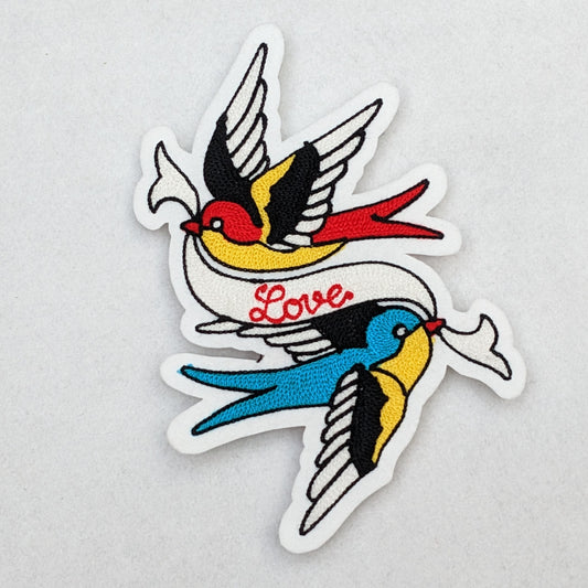 Vintage Style Chainstitch Double Swallow With Banner Patch - Sew On