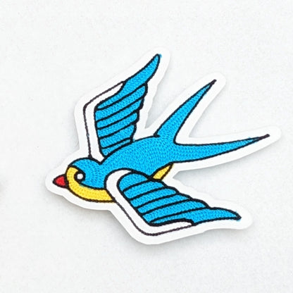 Vintage Style Chainstitch Swallow Patch - Sew On
