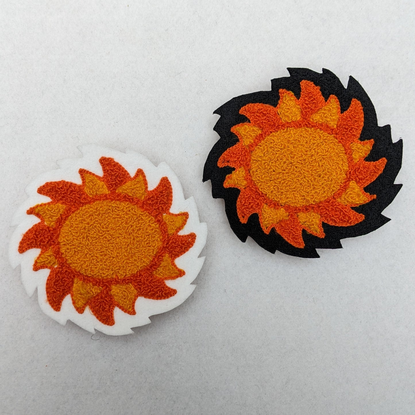 Small Sun  Chenille Patch - Moss Stitch on Felt Backing