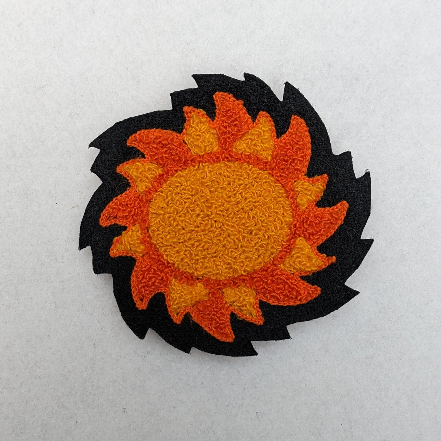 Small Sun  Chenille Patch - Moss Stitch on Felt Backing