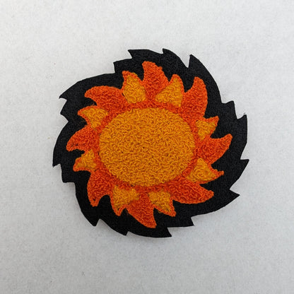 Small Sun  Chenille Patch - Moss Stitch on Felt Backing