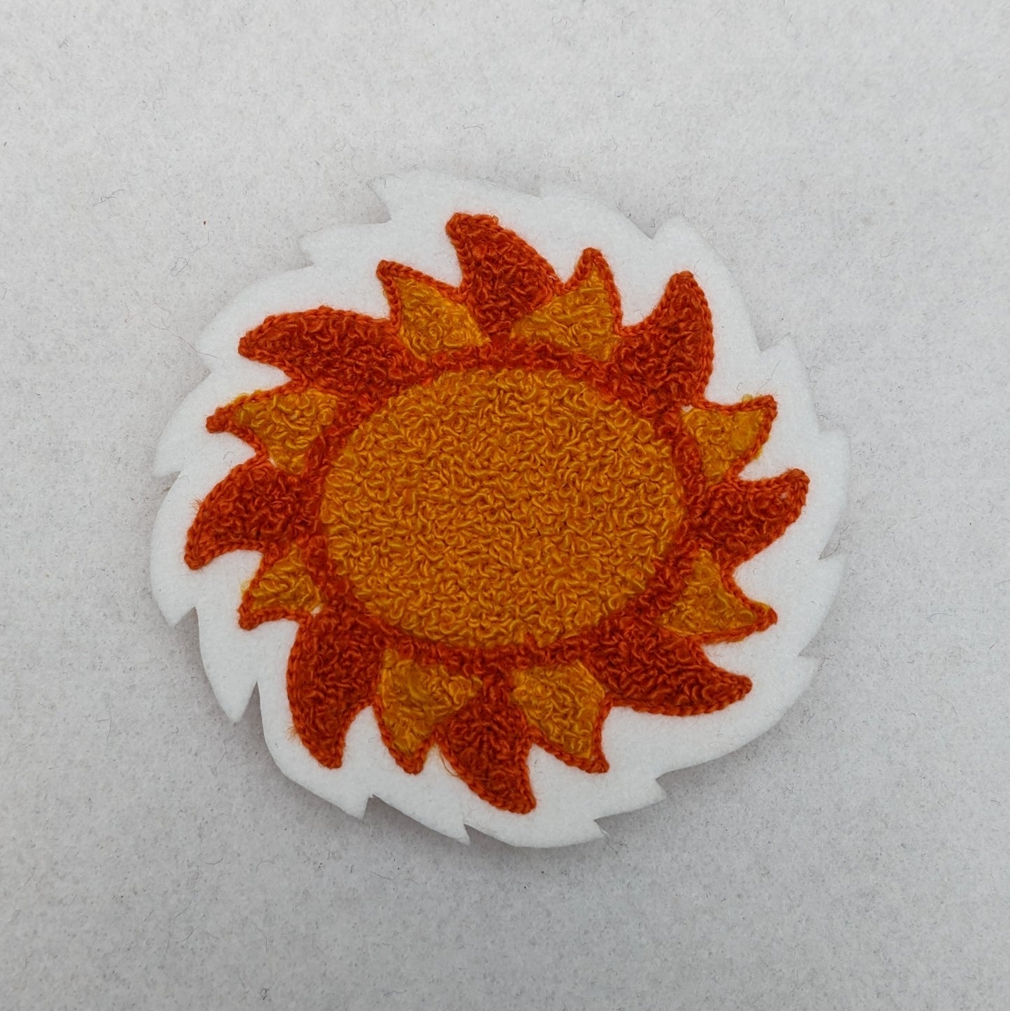 Small Sun  Chenille Patch - Moss Stitch on Felt Backing