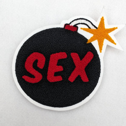 Large Sex Bomb Chenille Patch - Moss Stitch on Felt Backing