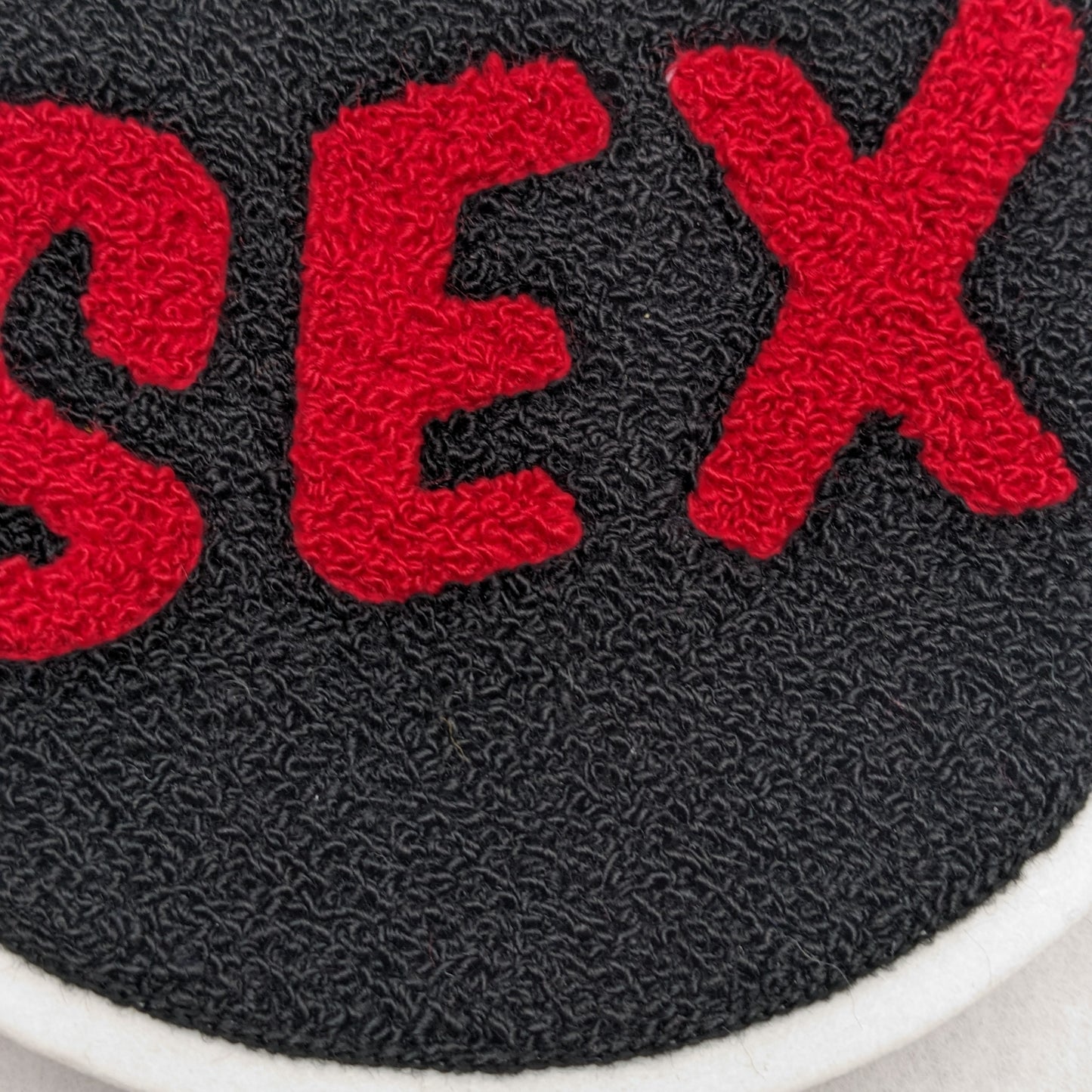 Large Sex Bomb Chenille Patch - Moss Stitch on Felt Backing