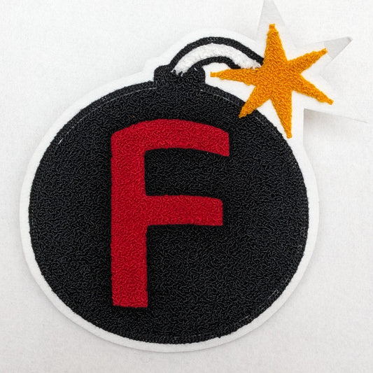 Large F-Bomb Chenille Back Patch - Moss Stitch on Felt Backing