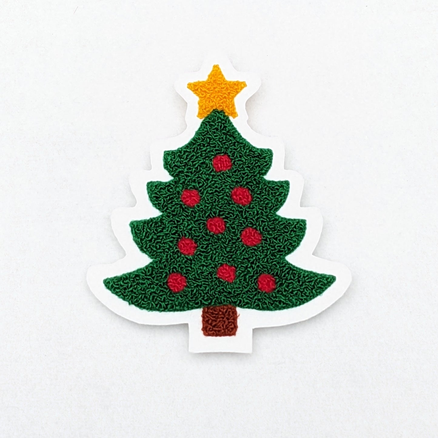 Christmas Tree Chenille Patch - Traditional Moss Stitch on Felt Backing