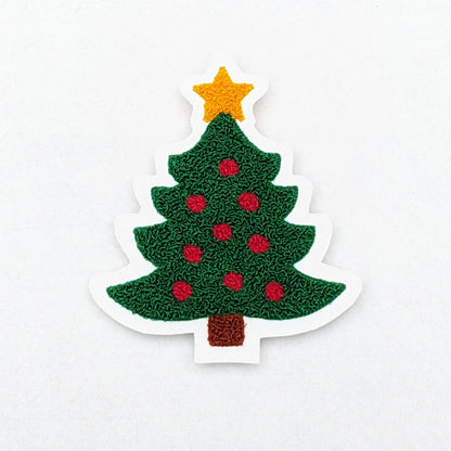 Christmas Tree Chenille Patch - Traditional Moss Stitch on Felt Backing