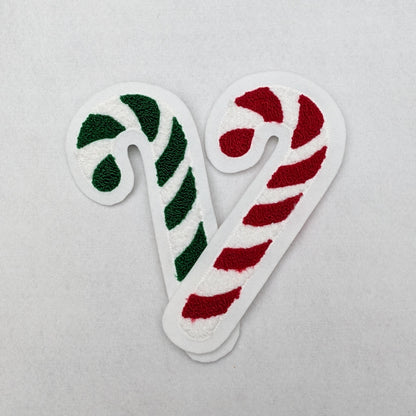 Christmas Candy Cane Chenille Patch - Traditional Moss Stitch on Felt Backing