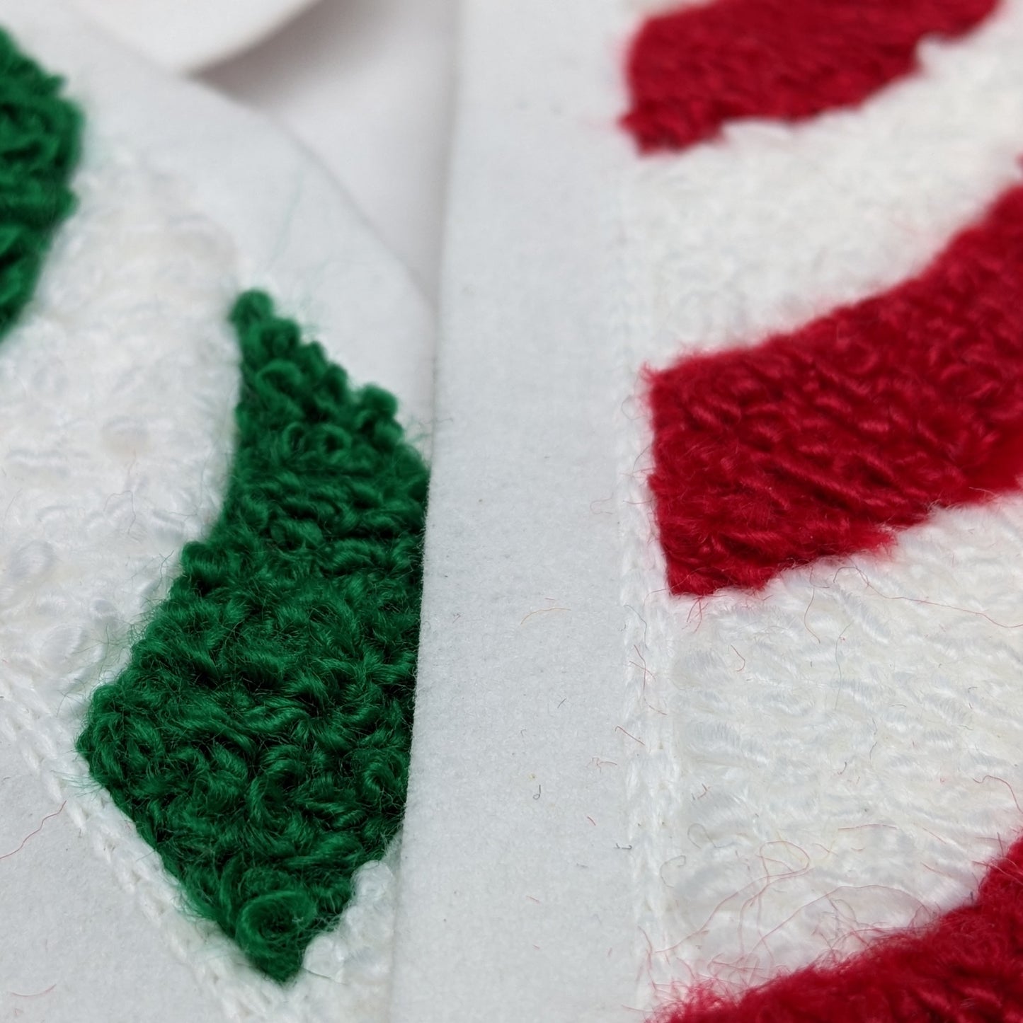 Christmas Candy Cane Chenille Patch - Traditional Moss Stitch on Felt Backing