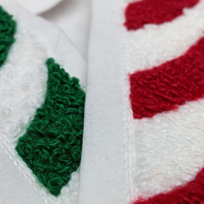Christmas Candy Cane Chenille Patch - Traditional Moss Stitch on Felt Backing