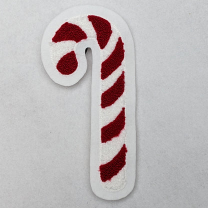 Christmas Candy Cane Chenille Patch - Traditional Moss Stitch on Felt Backing