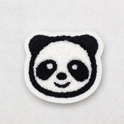 Fuzzy chenille panda patch on scrim felt.