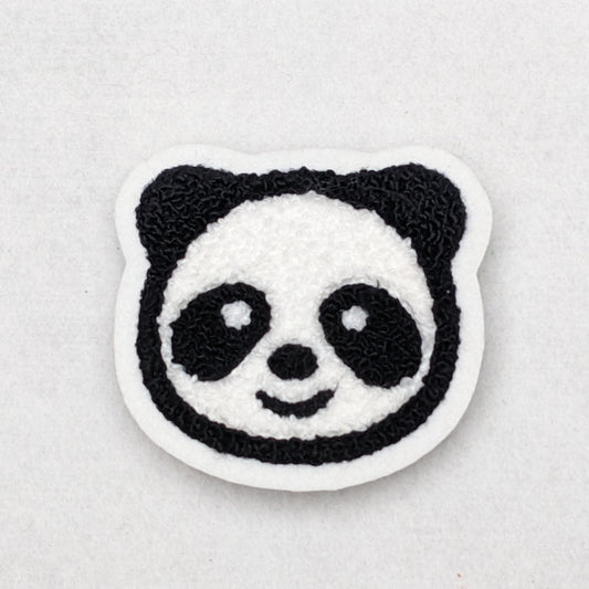 Fuzzy chenille panda patch on scrim felt.