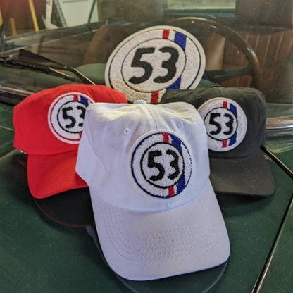Herbie #53 Love Bug Chenille Patch on 6 Panel Low Profile Baseball Hat