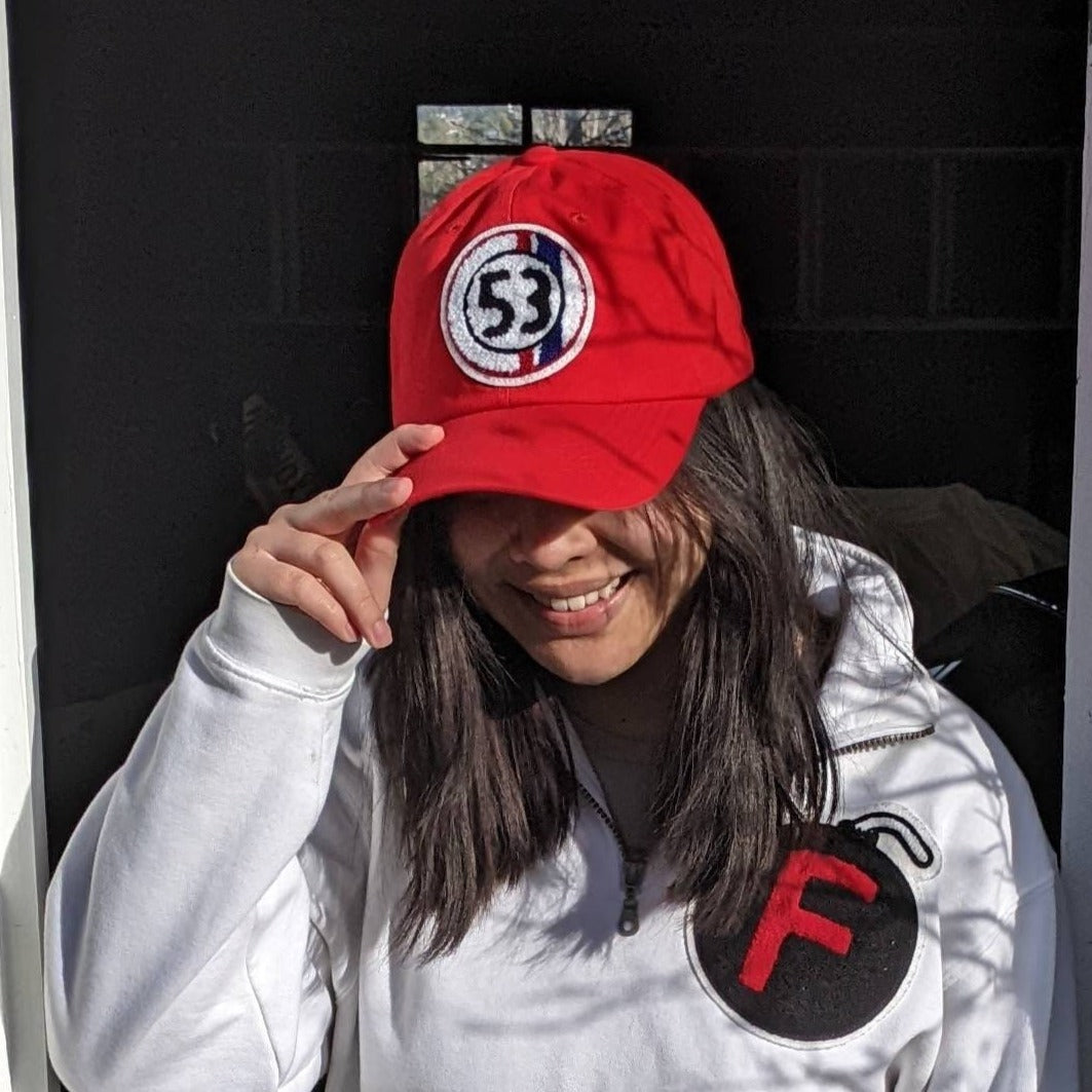 Herbie #53 Love Bug Chenille Patch on 6 Panel Low Profile Baseball Hat