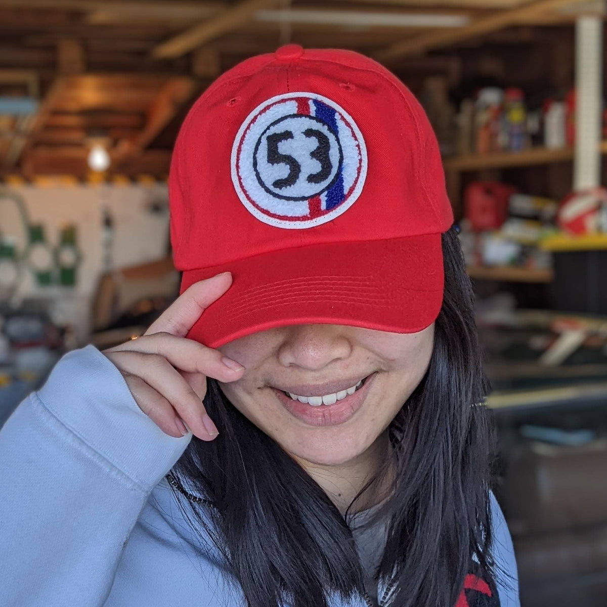 Herbie #53 Love Bug Chenille Patch on 6 Panel Low Profile Baseball Hat
